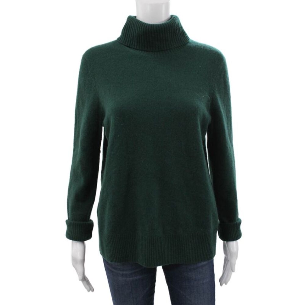 Aqua Cashmere Women Green 100% Cashmere Turtleneck Pullover Basic Size L